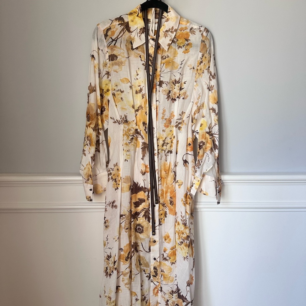Zimmermann Ottie Tuck Shirt Dress in
Orange Floral